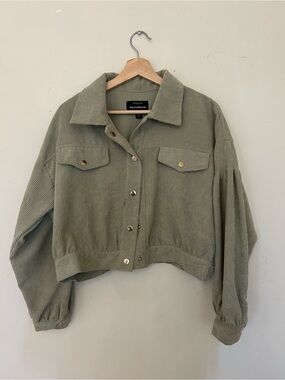 Cropped Olive Green Corduroy Jacket